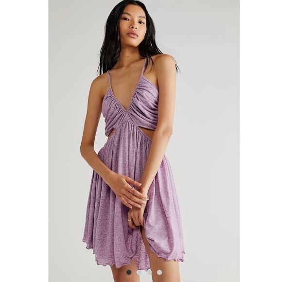 FREE PEOPLE BEACH Gathered Cut Out Strappy V Neck Mini Dress XS Made in USA - Picture 1 of 7